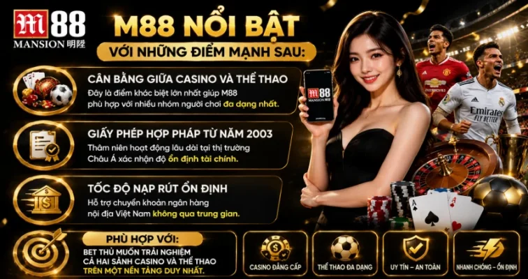 M88 nổi bật với những điểm mạnh sau: